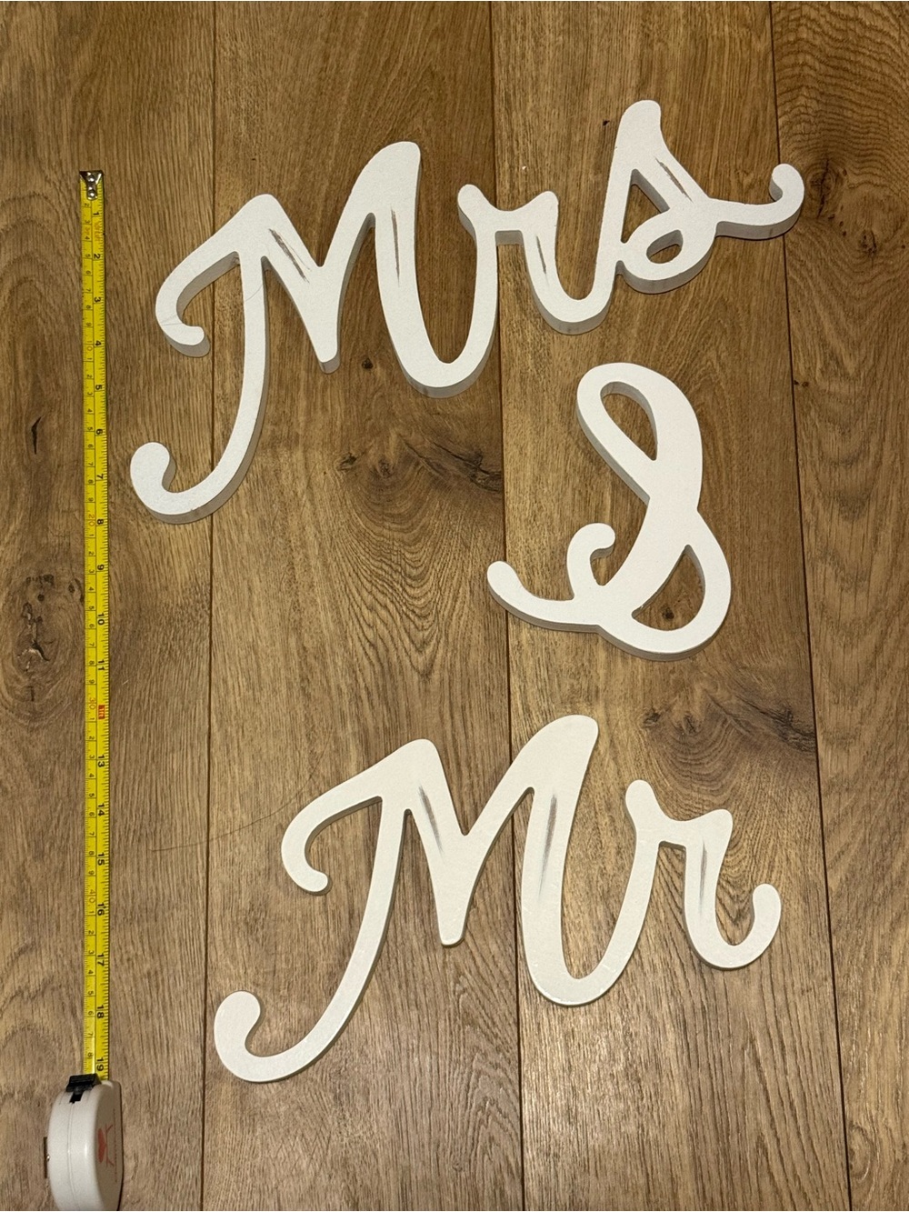 White "Mrs & Mr" Script Wooden Wall Words